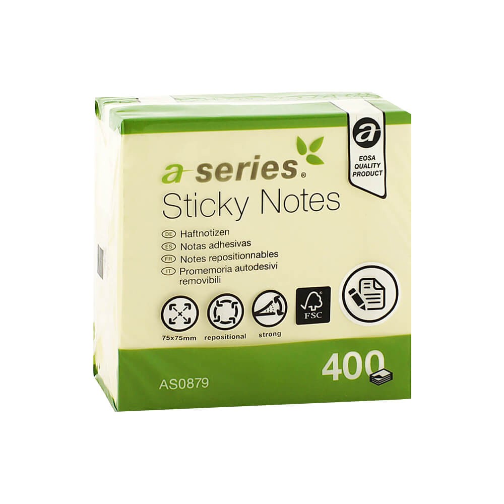 Aseries Yapışkanlı Not Kağıdı 75x75 mm 400 Yaprak Sarı Küp 2051-S