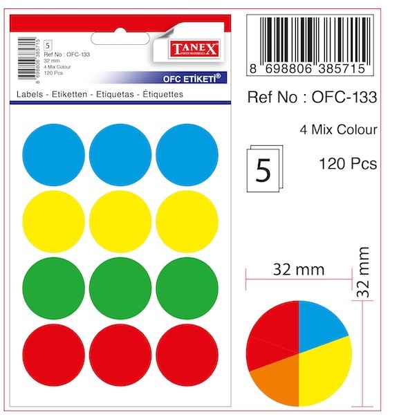 OFİS ETİKETİ 32mm MIX COLOR  KOD OFC  133