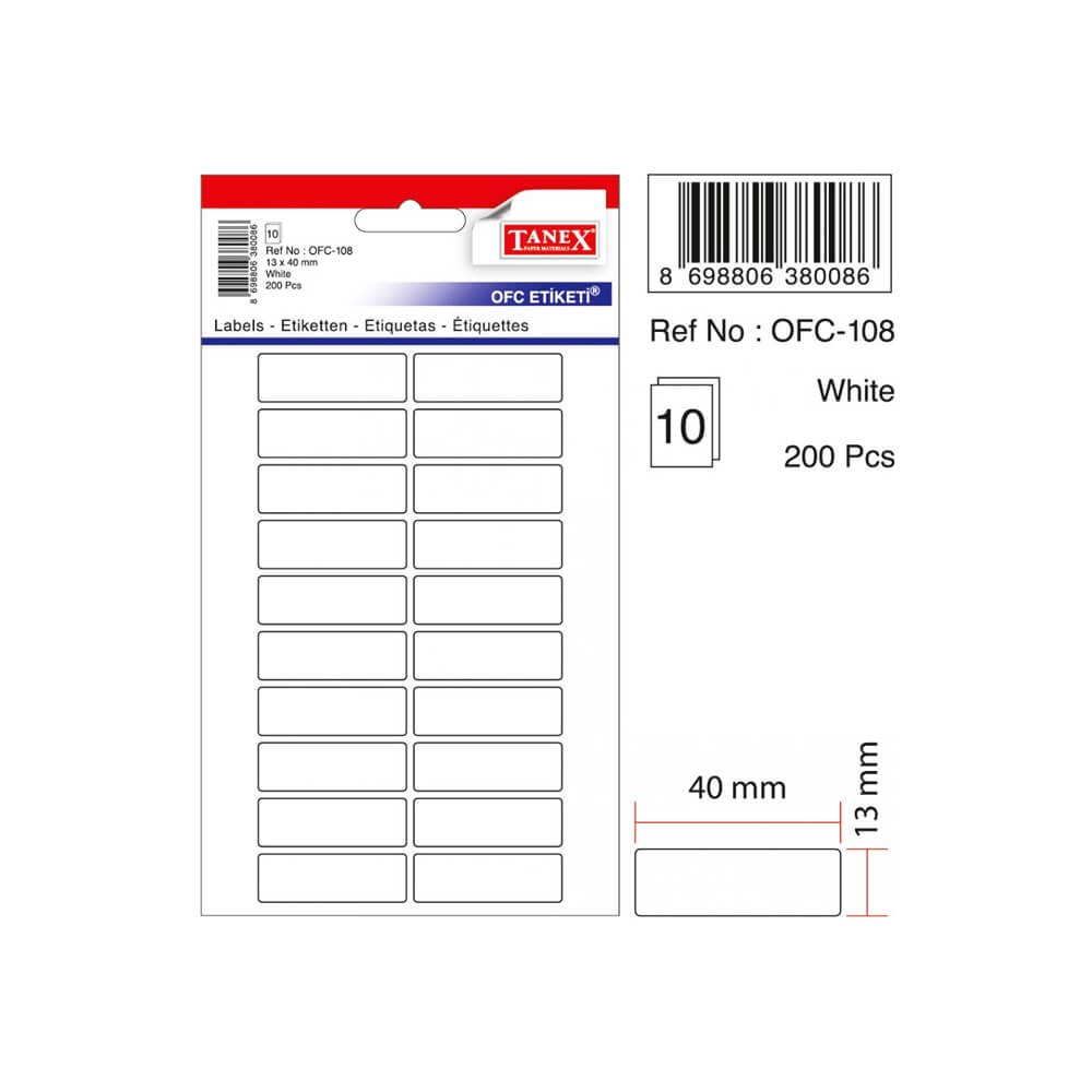 Tanex Ofis Etiketi 13x40 mm Beyaz OFC-108