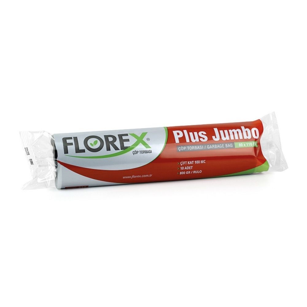 Florex Çöp Poşeti Plus Jumbo Boy 80x110 cm 99 Mic 10'lu Siyah