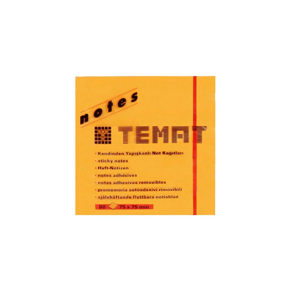 Temat Yapışkanlı Not Kağıdı 75x75 Fosforlu Turuncu