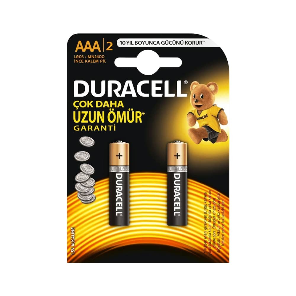 Duracell Pil İnce Kalem AAA 2'li Kart Kart 3A2
