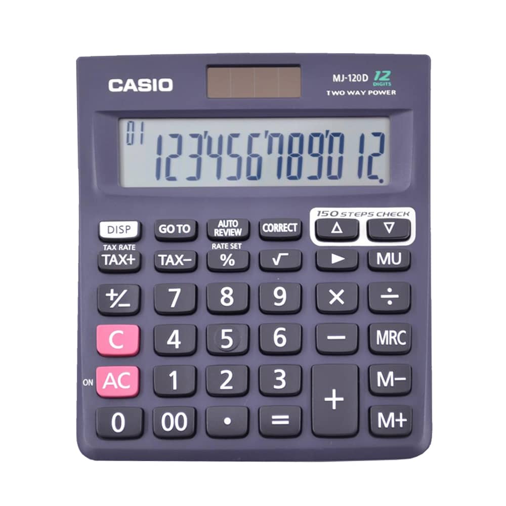 Casio Hesap Makinesi 12 Hane Pil + Güneş En 100 İşlem Tekrar