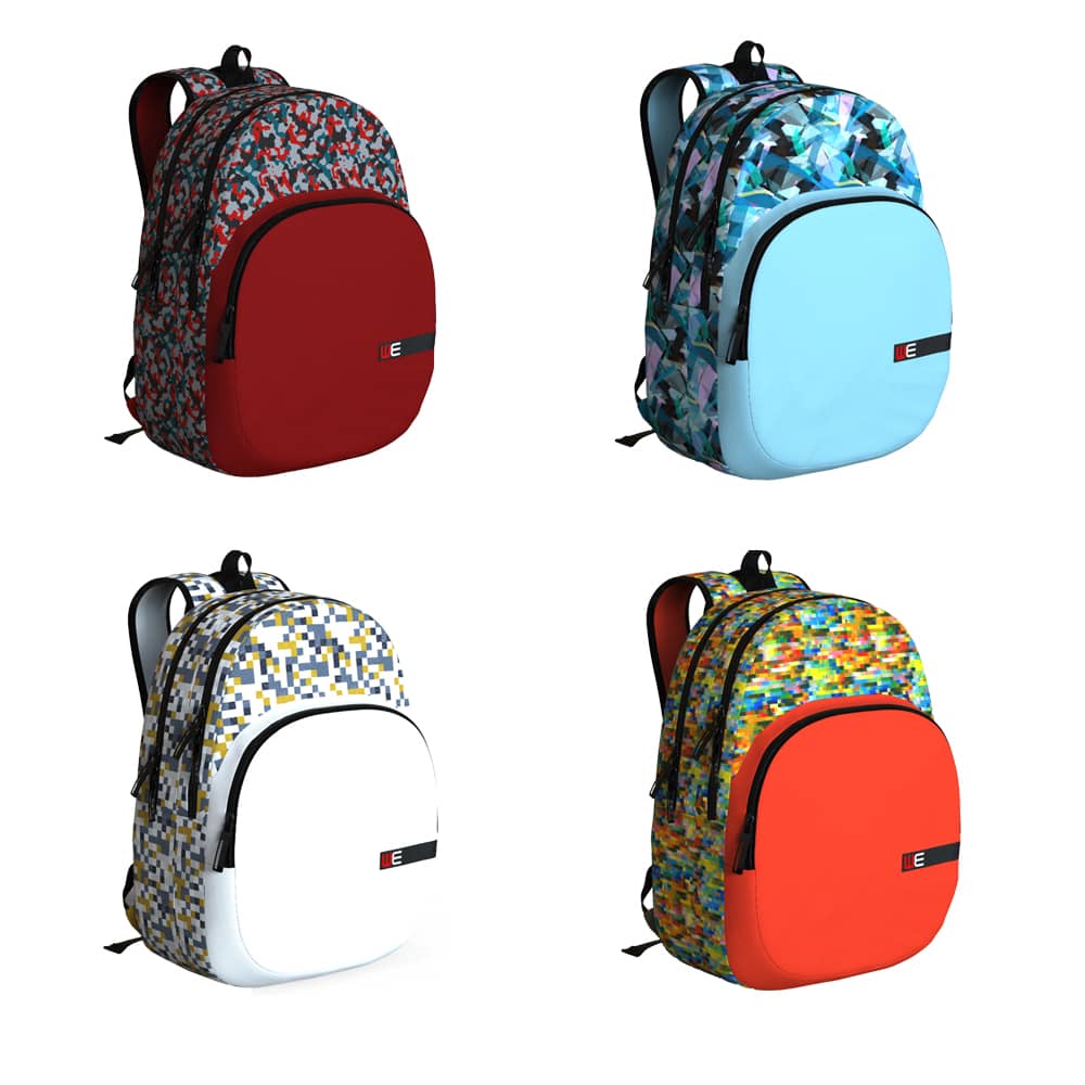 Kalemlig Webag Dobby Üç Bölmeli Desenli Sırt Çantası 12 Renk Set