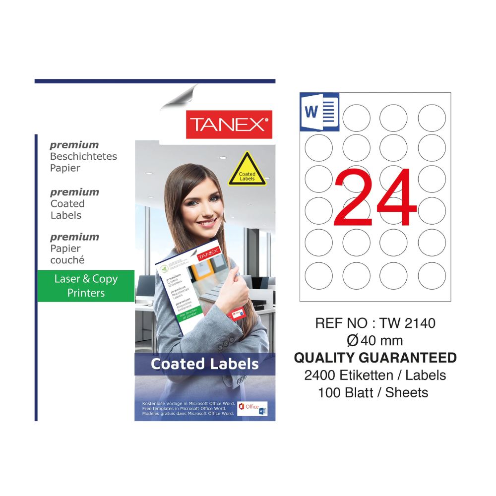 Tanex Kuşe Laser Etiket TW-2140 40 mm 100'lü