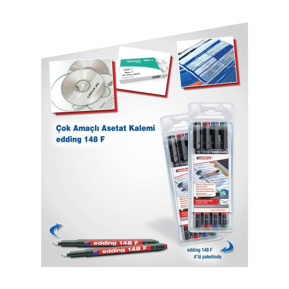 Edding Asetat Kalemi Silgili Yuvarlak Uç 0.6 mm 4'li