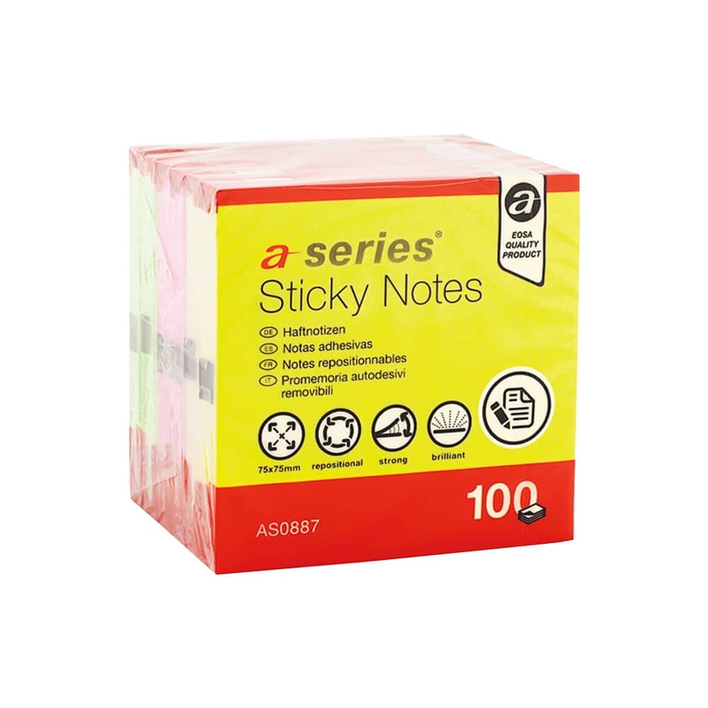 Aseries Yapışkanlı Not Kağıdı 75x75 mm 100 Yaprak Neon Renkler