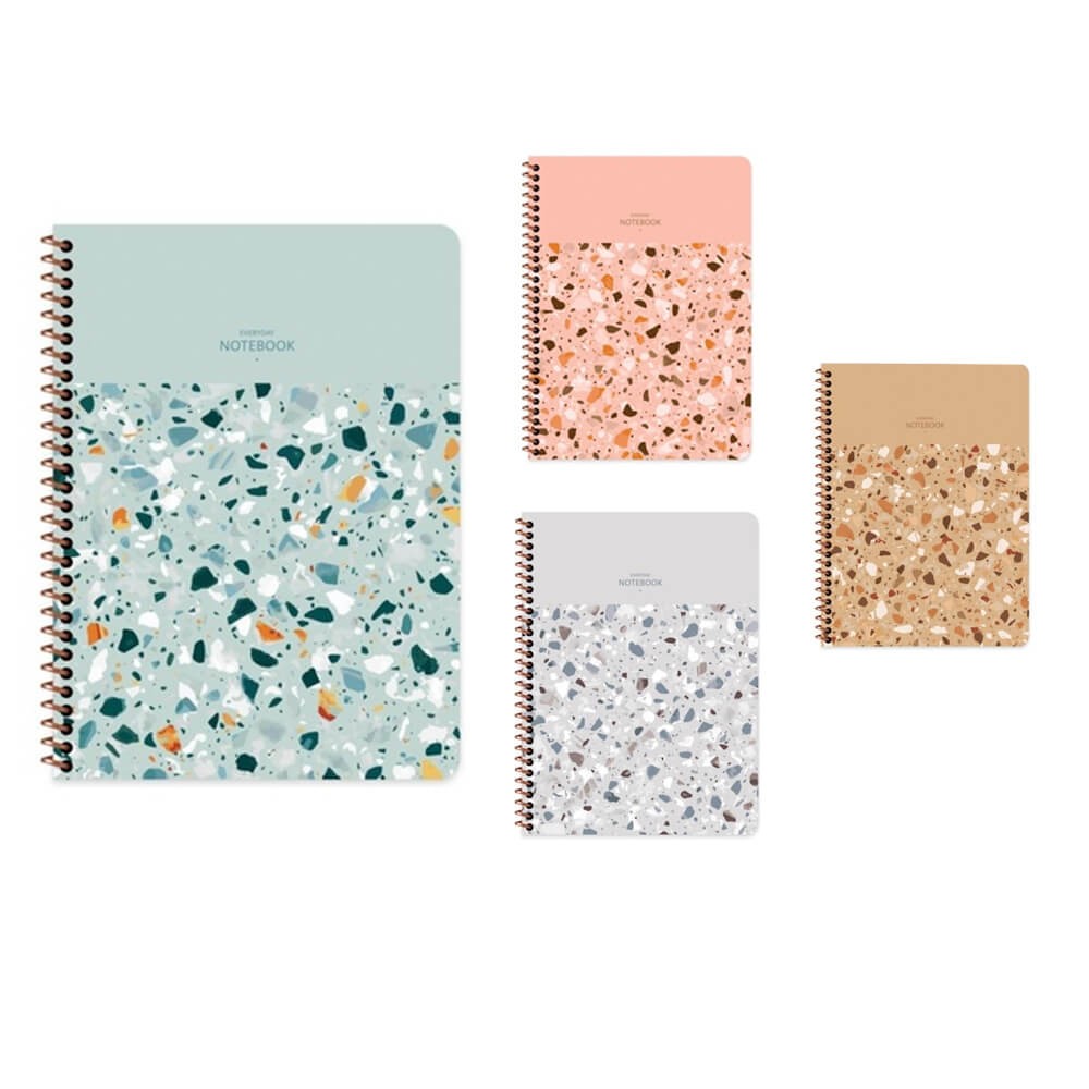 Keskin Color Terazzo Spiralli Plastik Kapak Defter 16.5x22.5 cm 80 Yaprak Kareli