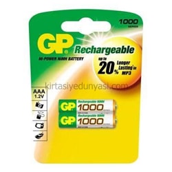 GP Pil Şarjlı İnce Kalem AAA 1000 mAh 2'li