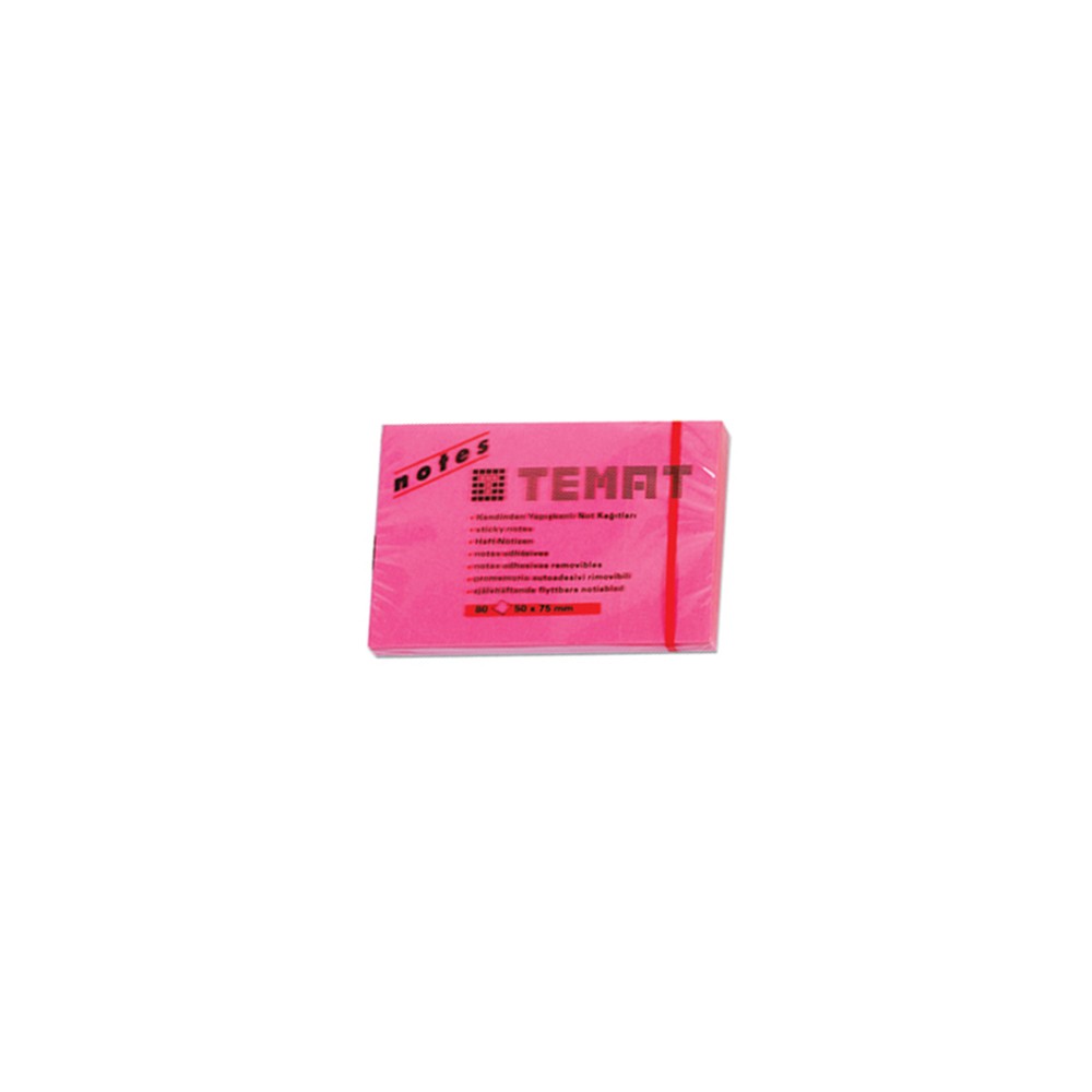 Temat Yapışkanlı Not Kağıdı 50x75 mm Fosforlu Pembe
