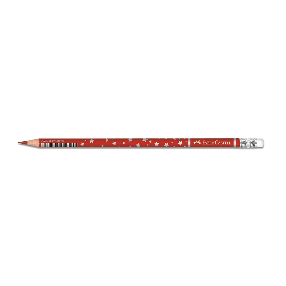 Faber-Castell Kurşun Kalem Başlık Yıldız Desenli Silgili Kırmızı