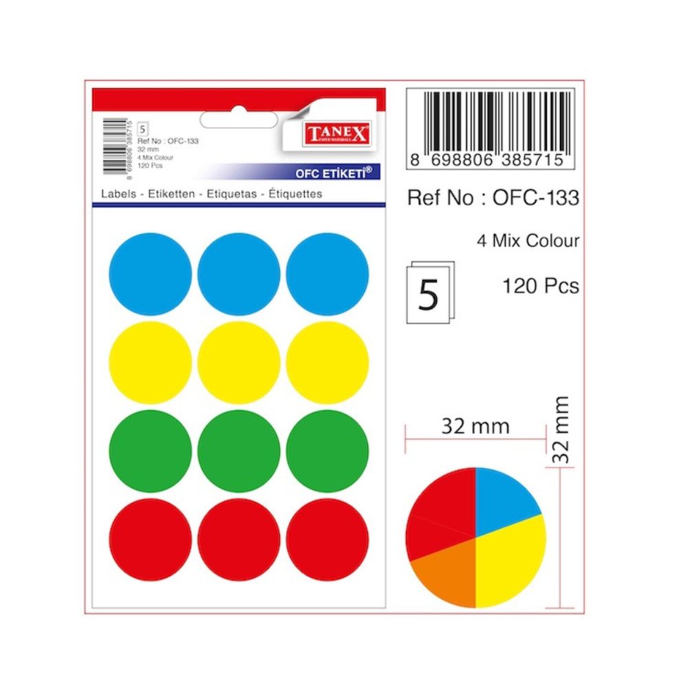 Tanex Ofis Etiketi 32 mm Kod OFC-133 Mix Color