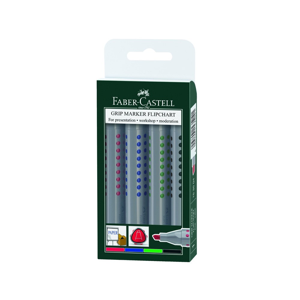 Faber-Castell Flipchart Markör Grip Kesik Uç 4'lü Poşet