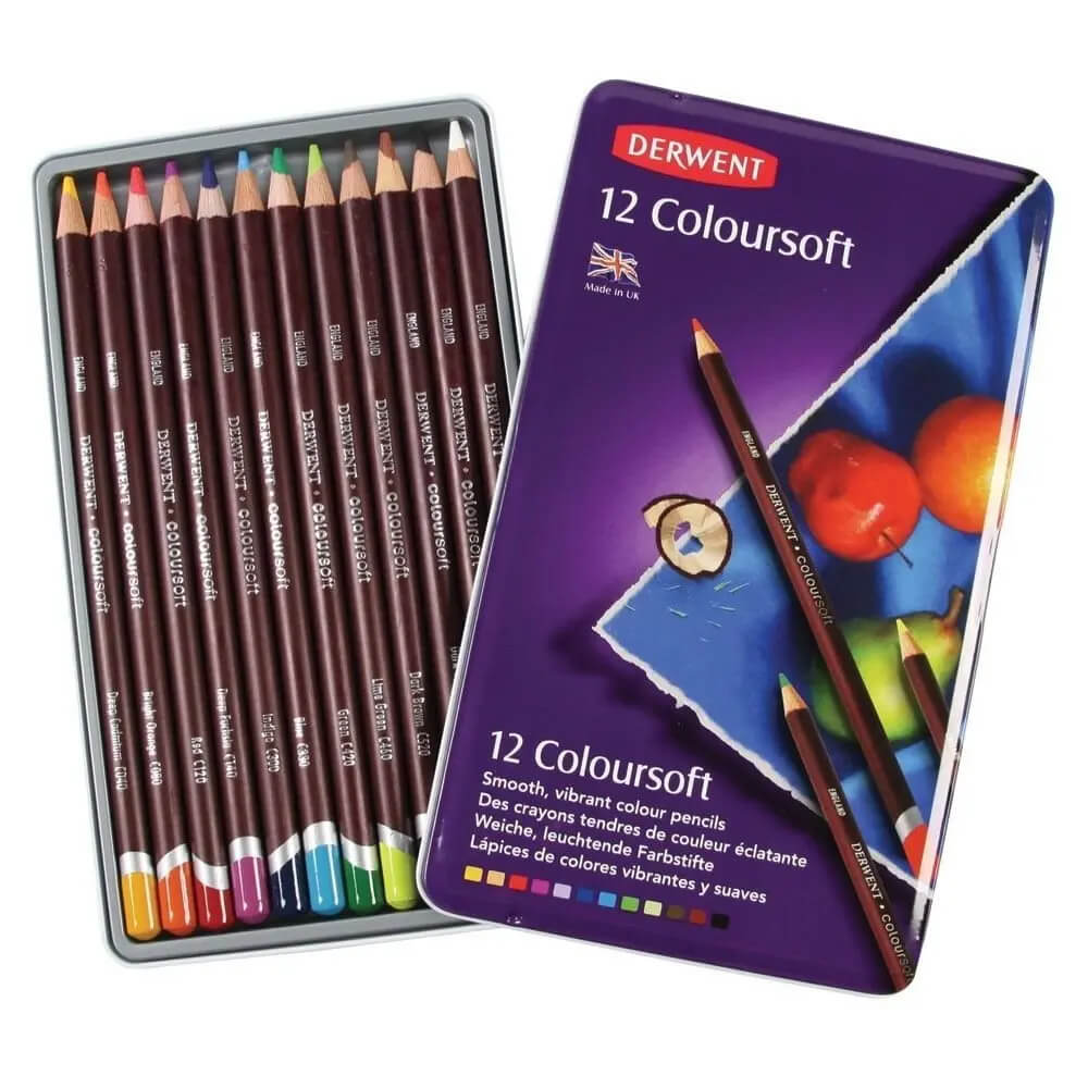 Derwent Kuru Boya Çubuğu Coloursoft Metal Kutu 12'li