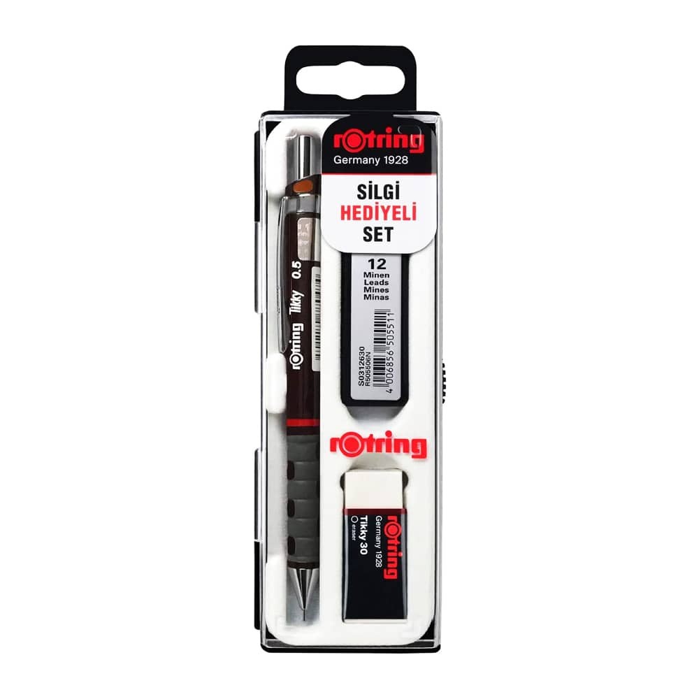 Rotring Versatil Uçlu Kalem Tikky RD + Min Kalem Ucu + Silgi 0.5 mm Bordo