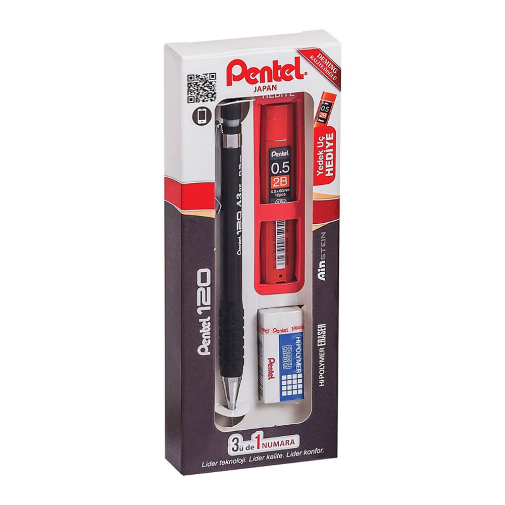 Pentel Versatil Uçlu Kalem + Silgi + Min Kalem Ucu 3'lü 0.5 mm