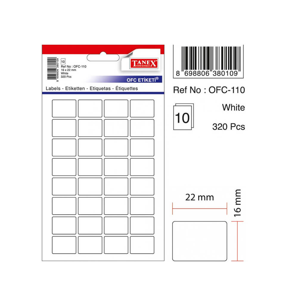 Tanex Ofis Etiketi 16x22 mm Beyaz OFC-110