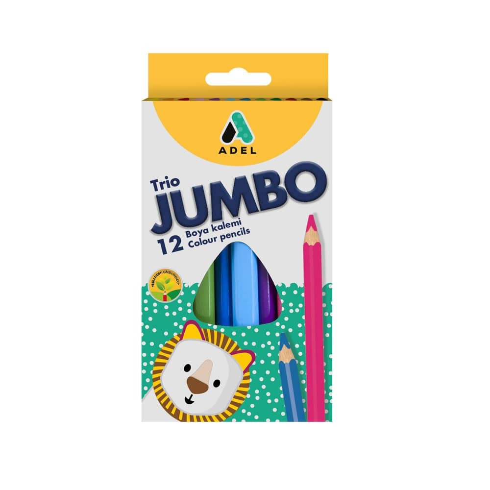 Adel Kuru Boya Kalemi Jumbo Üçgen Tam Boy 12'li