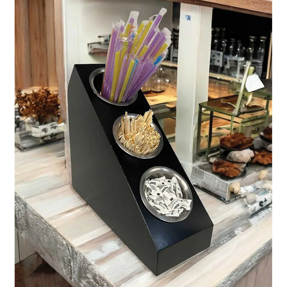 Decorelax 3 Katlı Pipetlik Karıştırıcı Şeker Çatal Bıçak Kaşıklık Organizer Kafe Restoran Ürün Çizgisizenleyici Siyah Stand
