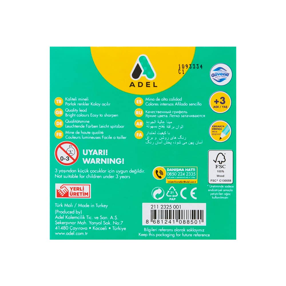 Adel Kuru Boya Kalemi Yarım Boy 12'li