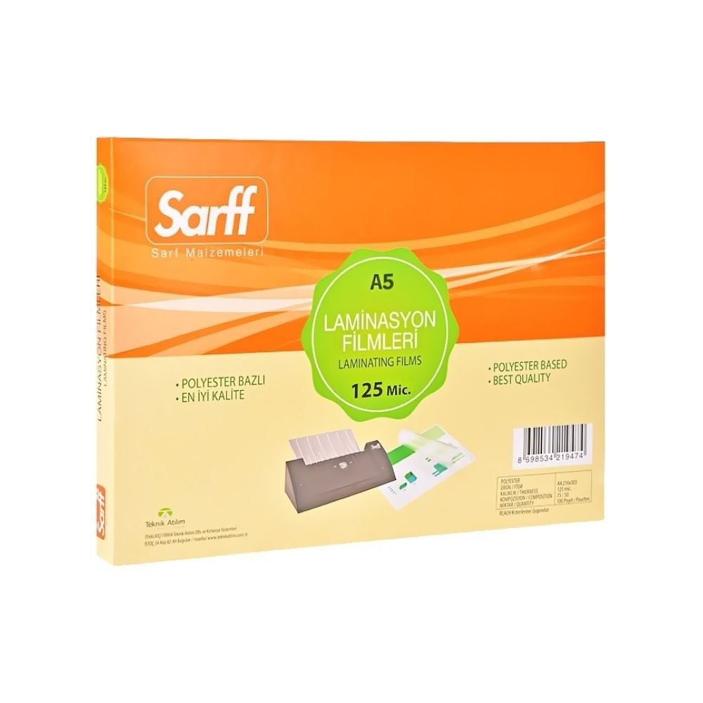 Sarff Laminasyon Filmi Parlak 42 mic a5 216x155 mm