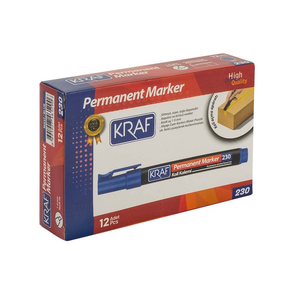 Kraf Permanent Markör Kesik Uç 2+5 mm 230 Mavi
