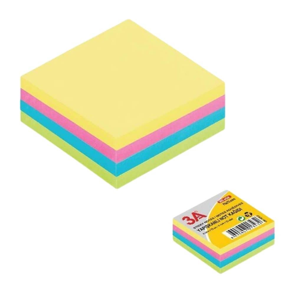 3A Yapışkanlı Not Kağıdı Küp 75x75 mm 4 Renk 300 Yaprak