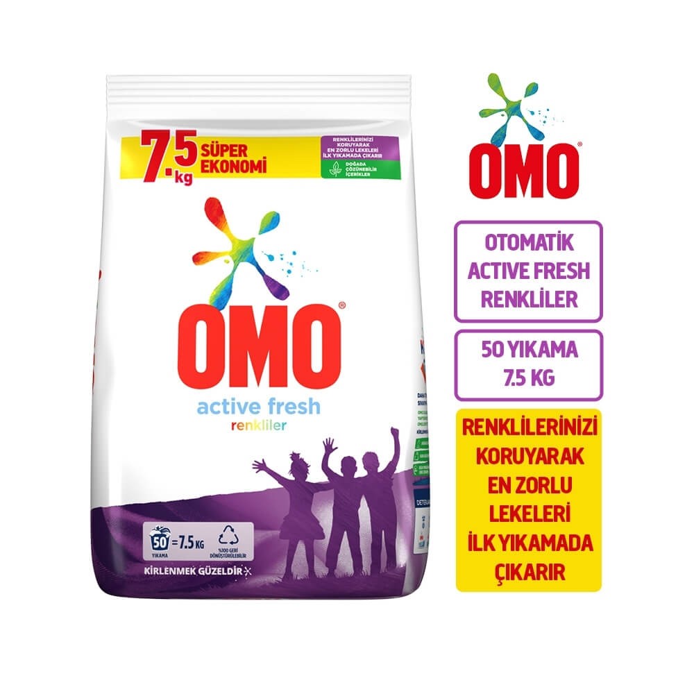 Omo OmoMatik Toz Deterjan Active Fresh Renkli İçin 7.5 kg