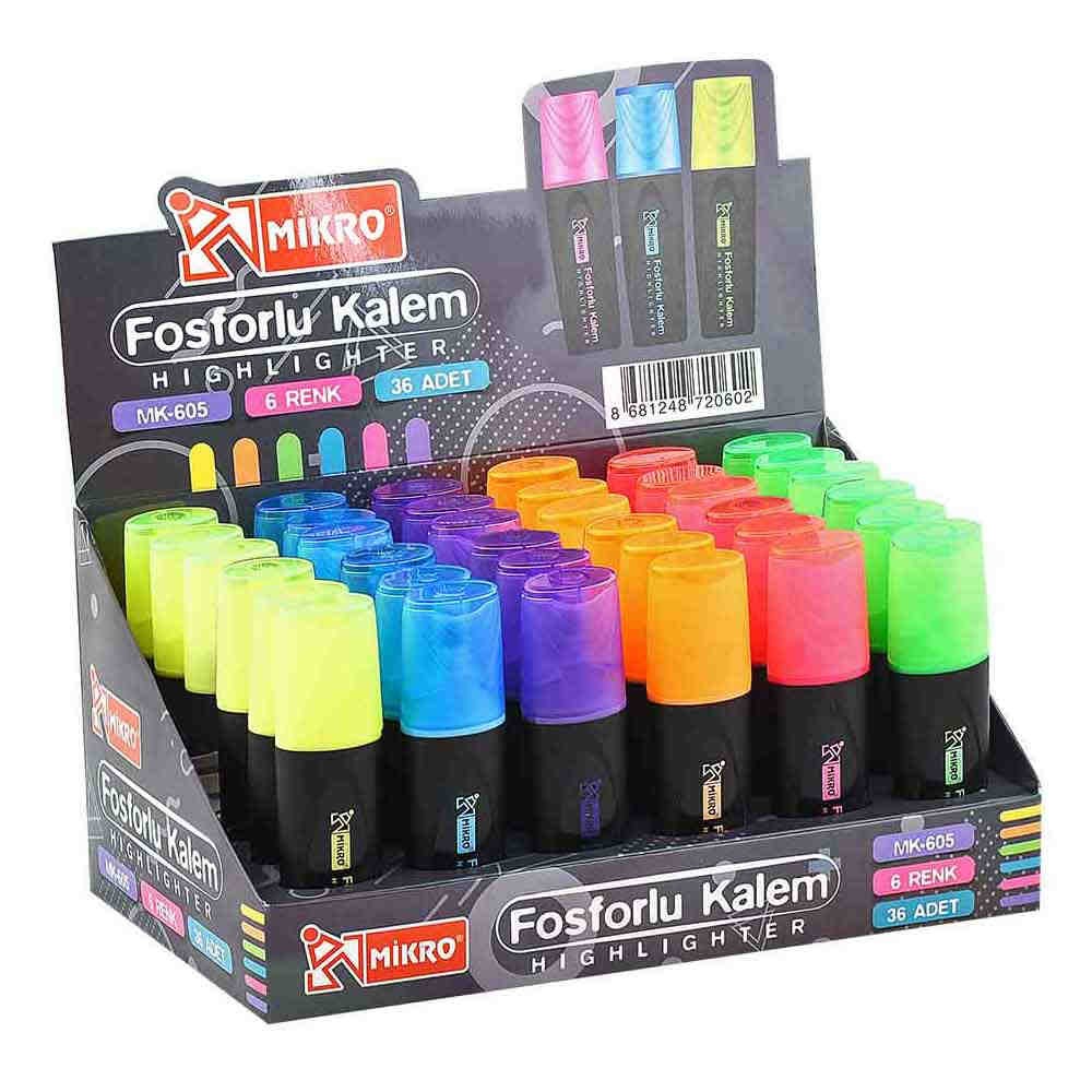 Mikro Fosforlu Kalem Renkli Pastel Renkler Karışık Stand