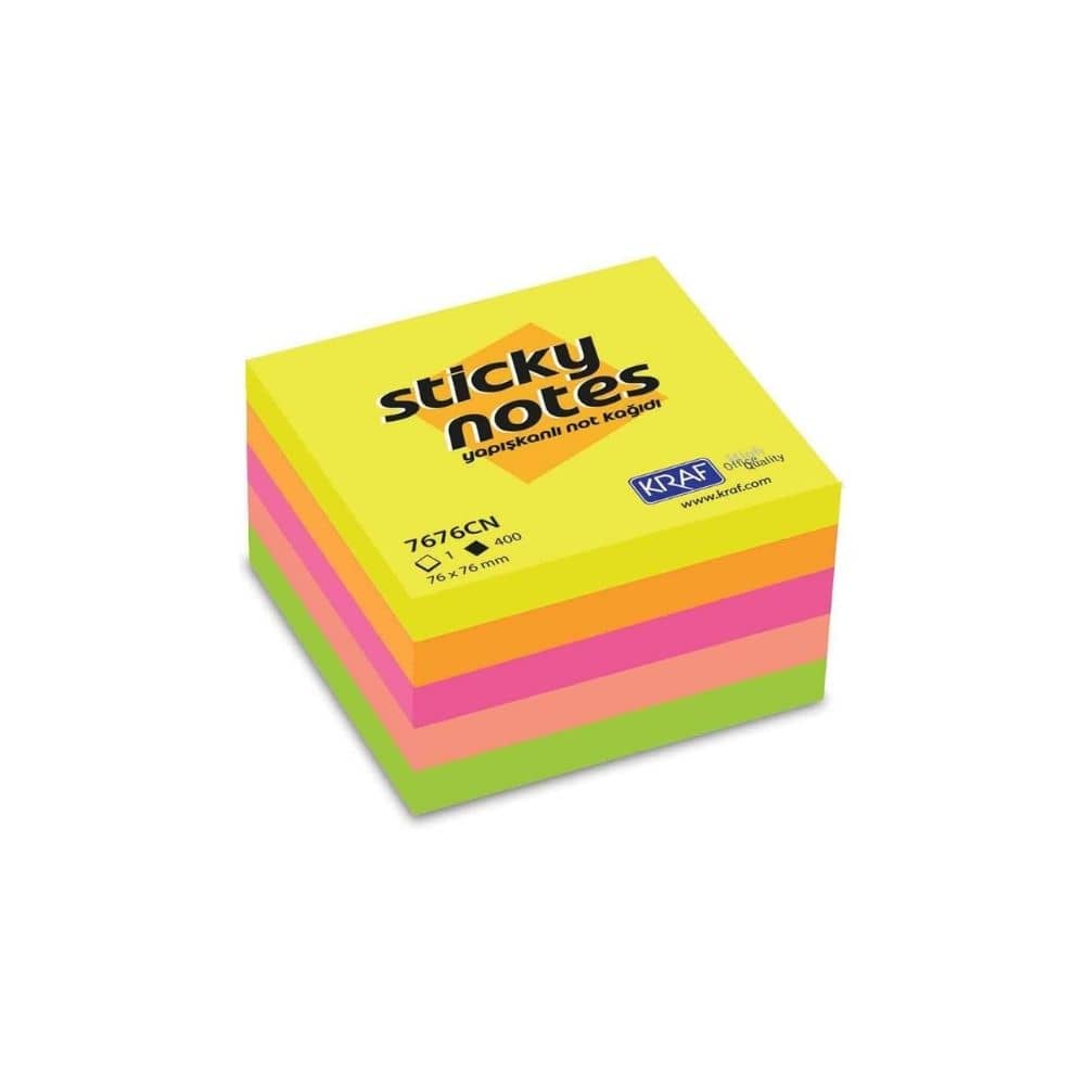 Kraf Yapışkanlı Not Kağıdı Küp 76x76 mm Neon 400 Yaprak