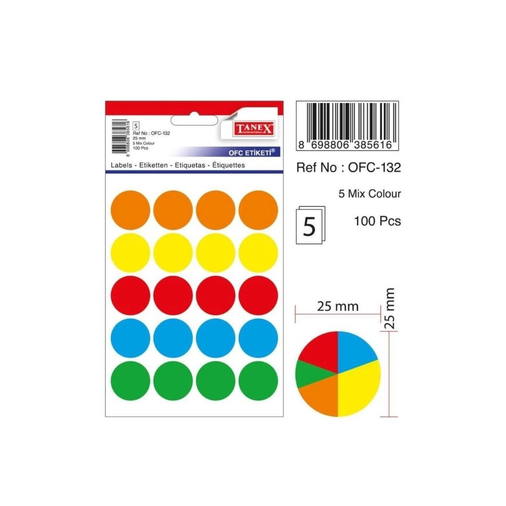 Tanex Ofis Etiketi 25 mm Kod OFC-132 Mix Color