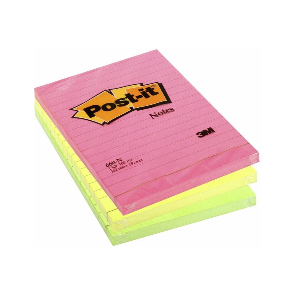 Post-it Yapışkanlı Not Kağıdı 101x152 mm 100 Yaprak Çizgili Neon