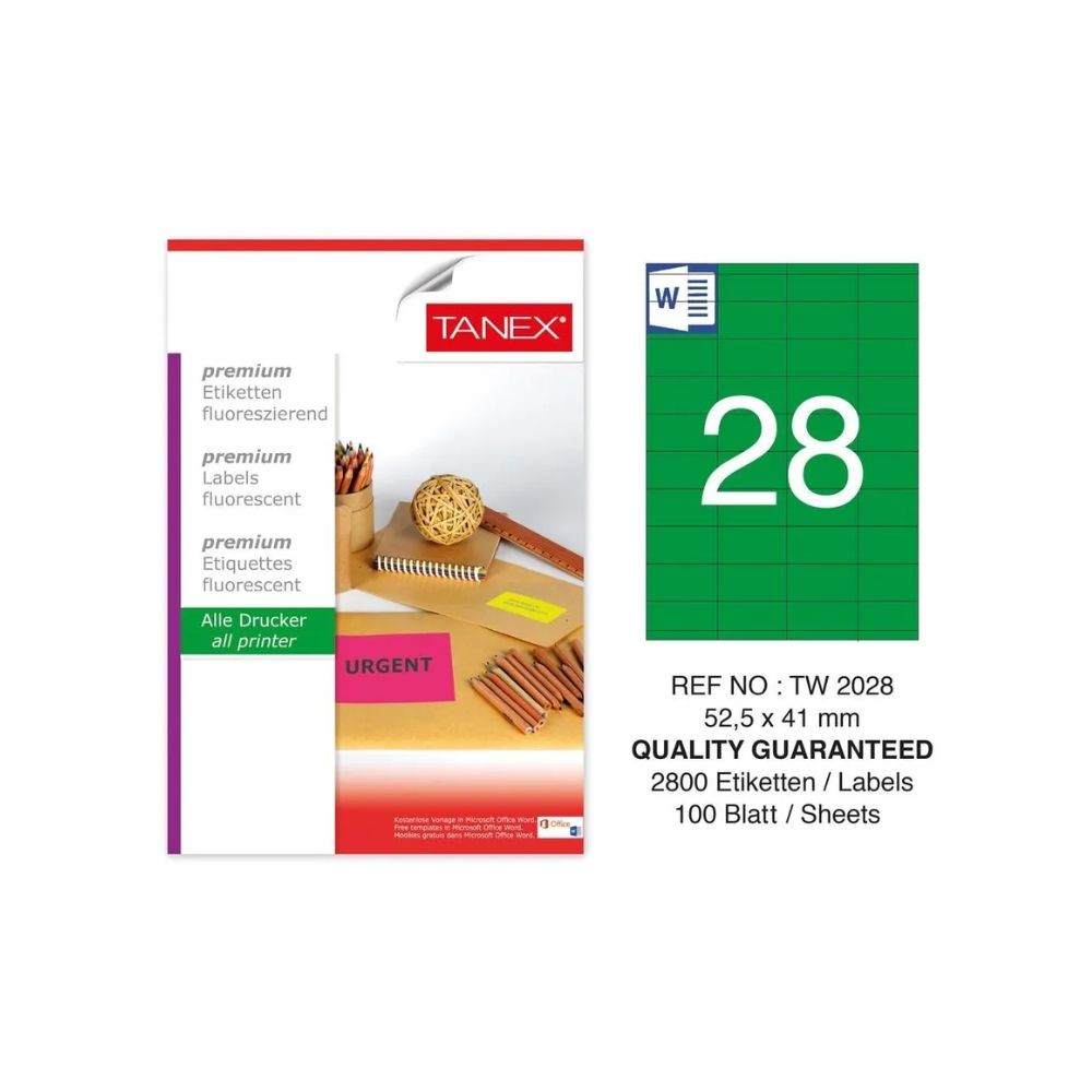 Tanex Laser Etiket TW-2028 52.5x41 mm Yeşil 100'lü