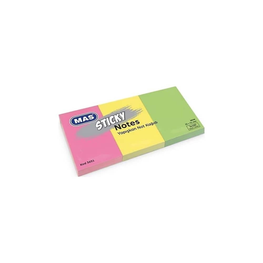 Mas Yapışkanlı Not Kağıdı 35x51 mm Neon 100 S 3 Renk Blok