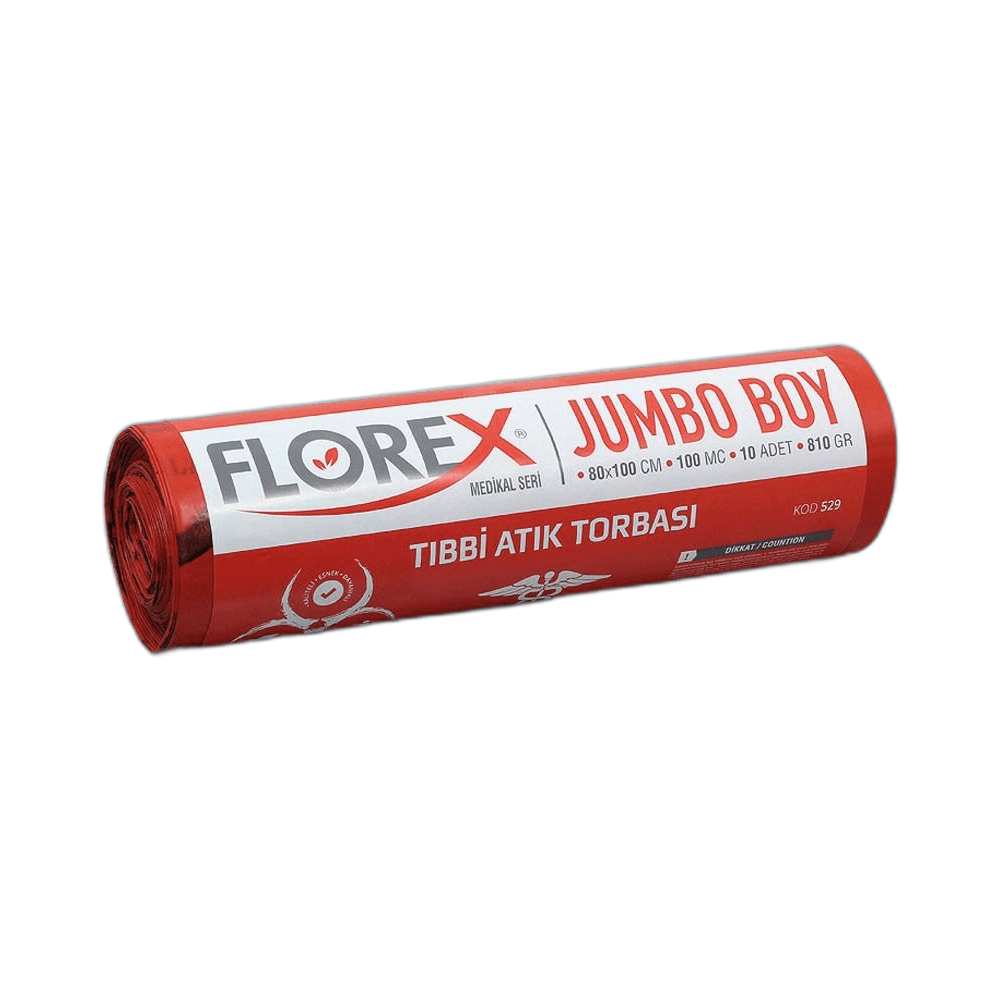 Florex Çöp Poşeti Tıbbi Atık Jumbo Boy 80x110 cm 10'lu Kırmızı