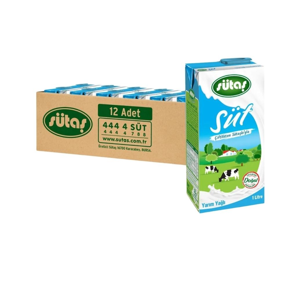 Sütaş Süt Yarım Yağlı 1 lt 12'li