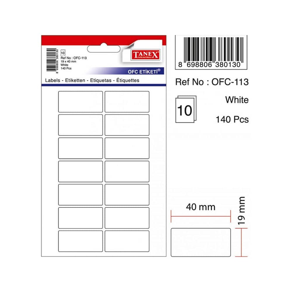 Tanex Ofis Etiketi 19x40 mm Beyaz OFC-113