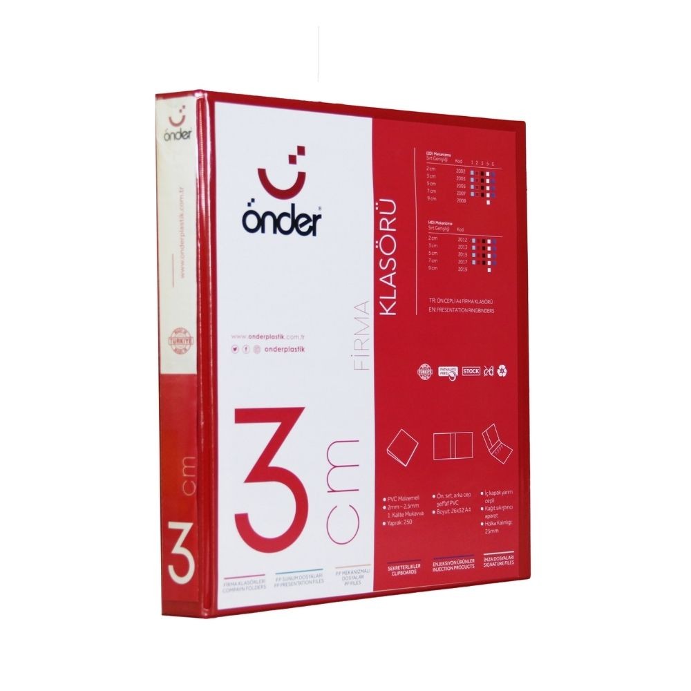 Önder Firma Klasörü A4 Sırt 3 cm 2D Mekanizmalı Kırmızı