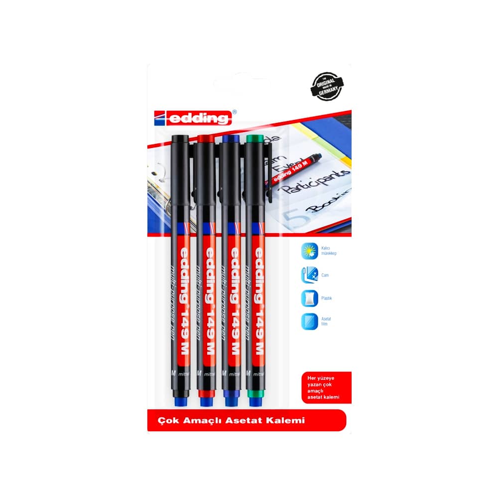 Edding Asetat Kalemi Silgili 1 mm 4'lü