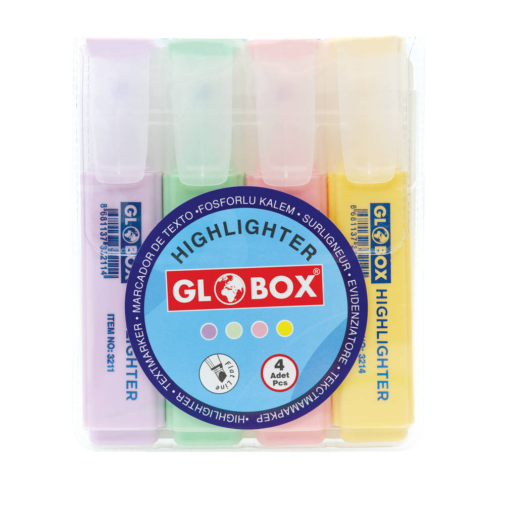 Globox Fosforlu Kalem Pastel Renk 4'lü