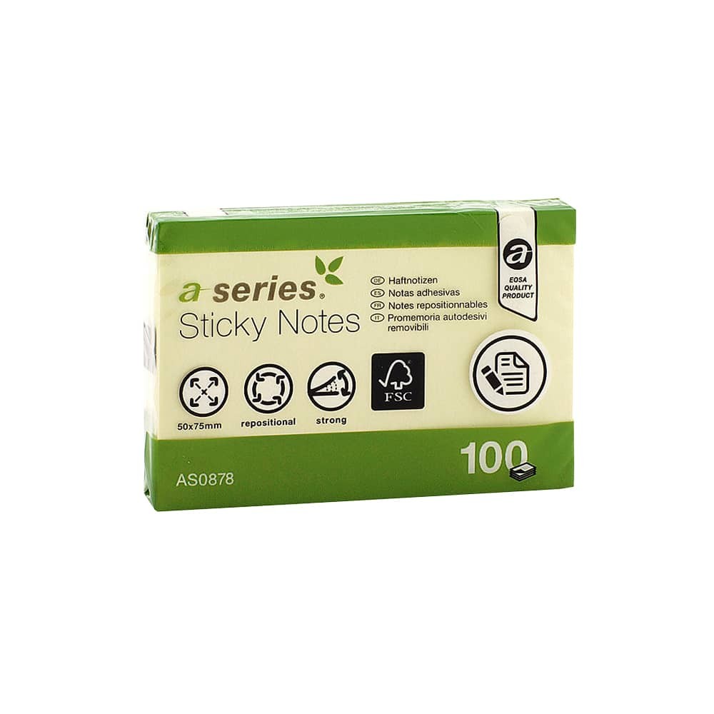 Aseries Yapışkanlı Not Kağıdı 50x75 mm 100 Yaprak Sarı (656)