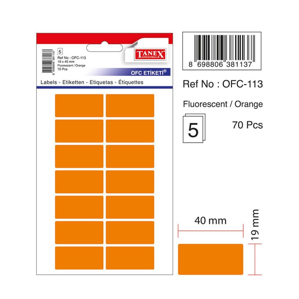 Tanex Ofis Etiketi 19x40 mm Kod OFC-113 Floresan Turuncu
