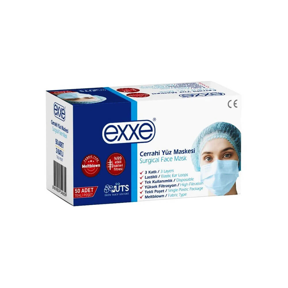 Maske Beyaz 3 Kat Ultrasonic Dikiş 50'li