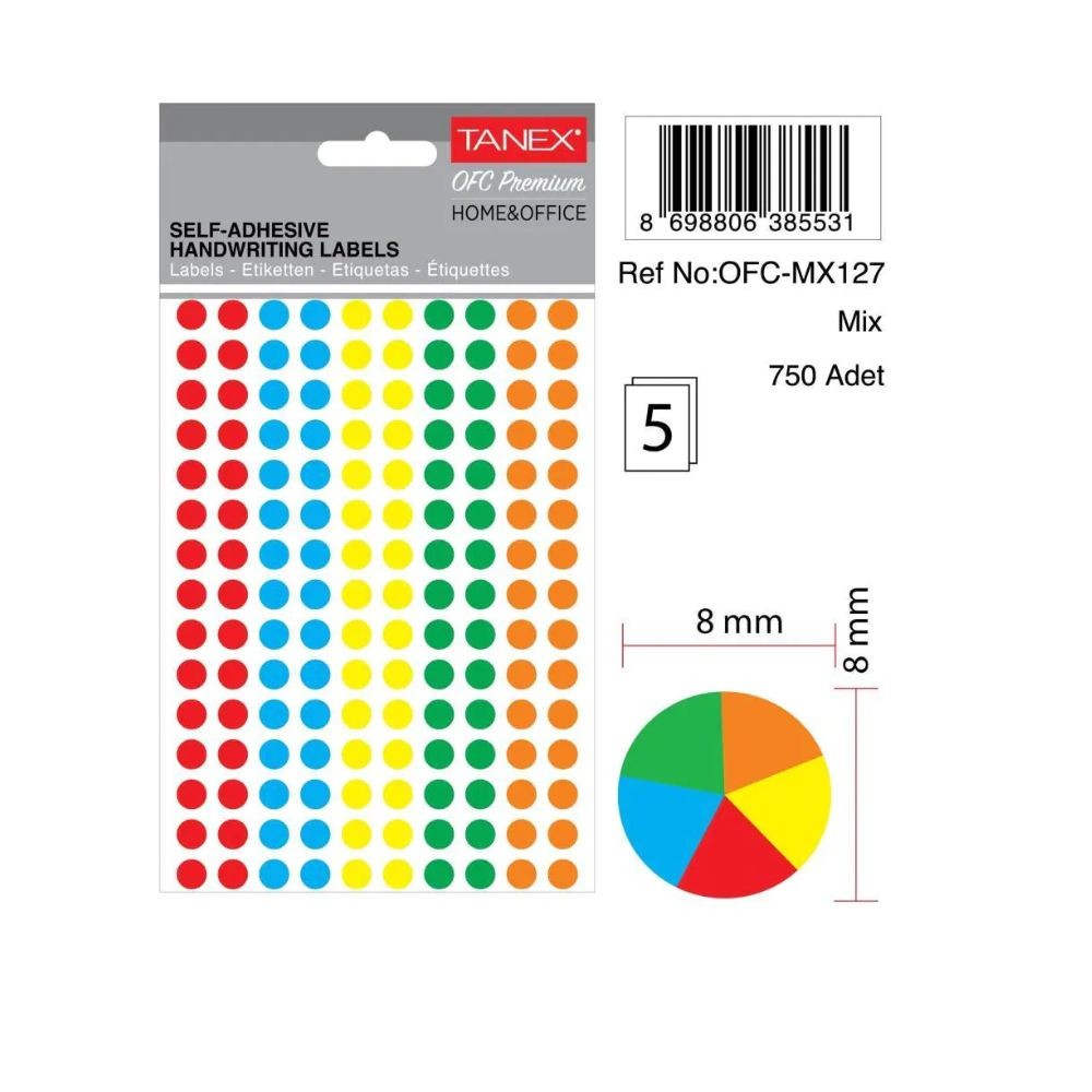 Tanex Ofis Etiketi Mix Color 8 mm 5'li OFC-127