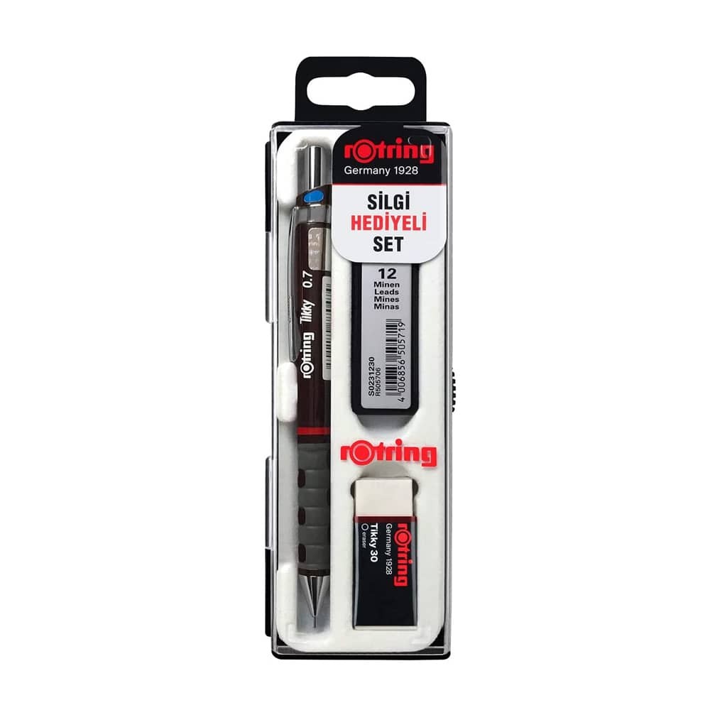 Rotring Versatil Uçlu Kalem Tikky RD 0.7 mm + Min Kalem ucu Silgi Bordo