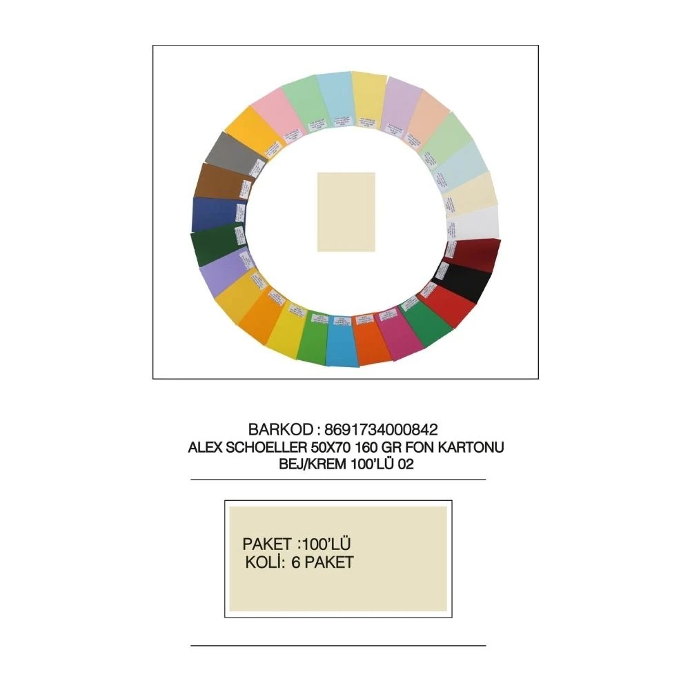 Alex Schoeller Fon Kartonu Krem No:02 50x70 cm 160 gr 100'lü