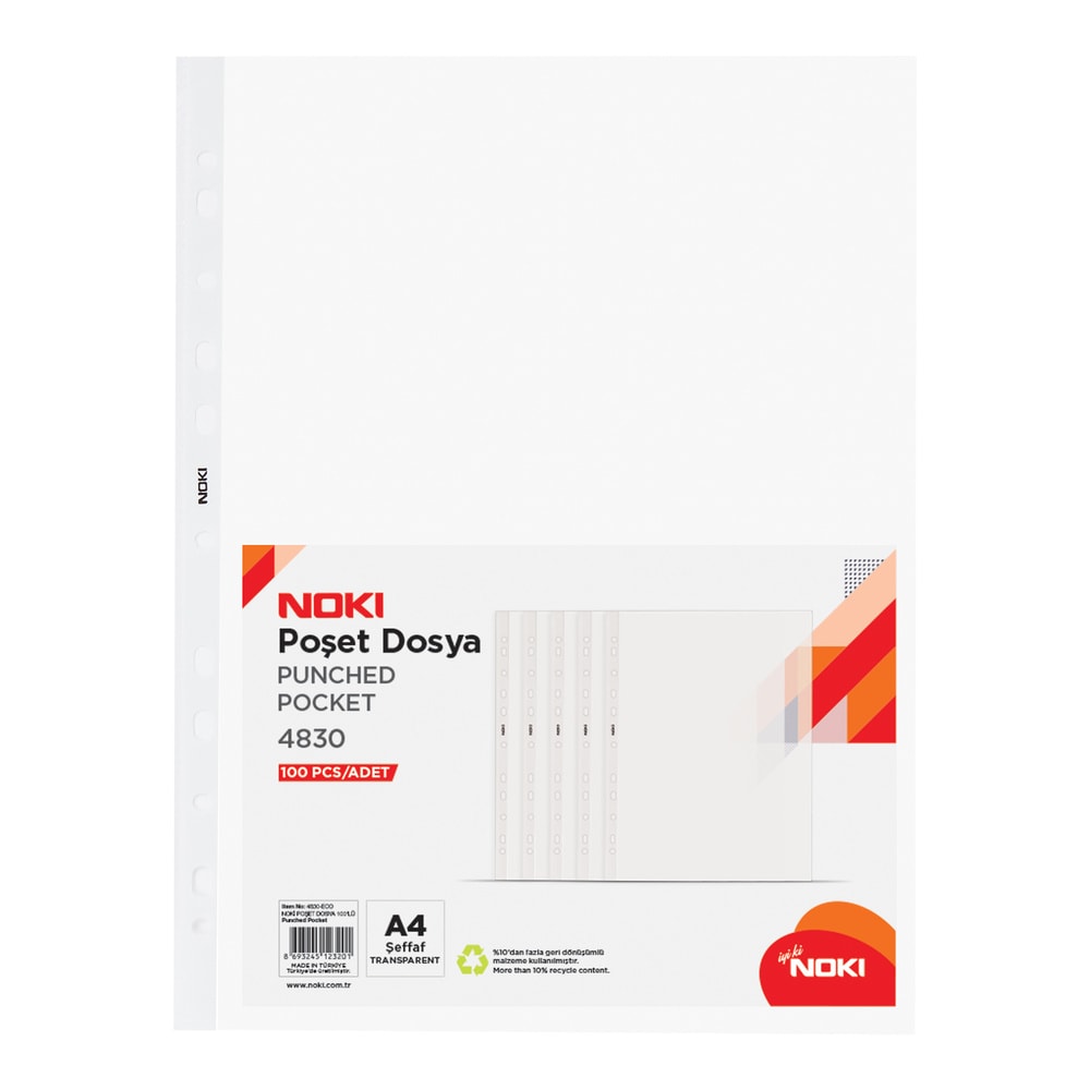 Noki Delikli Poşet Dosya A4 Eco 100'lü Paket