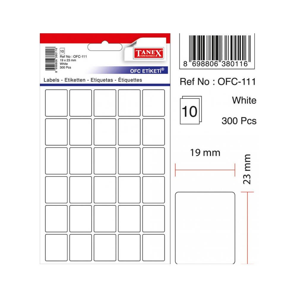 Tanex Ofis Etiketi 19x23 mm Beyaz OFC-111