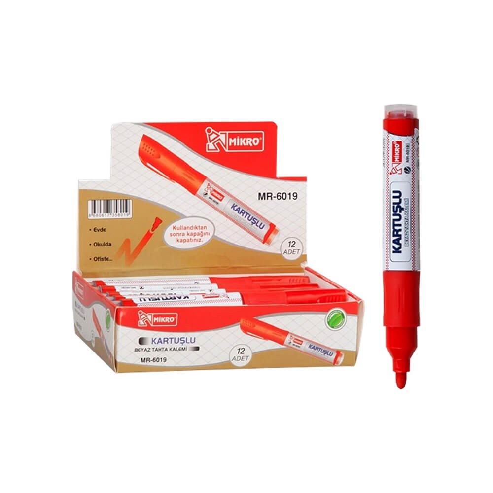 Mikro Beyaz Tahta Kalemi Kartuşlu MR-6019 Kırmızı