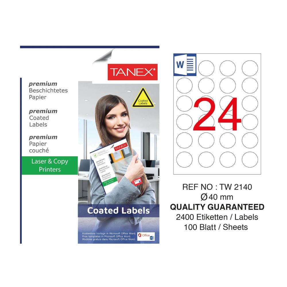Tanex Kuşe Laser Etiket TW-2140 40 mm 100'lü